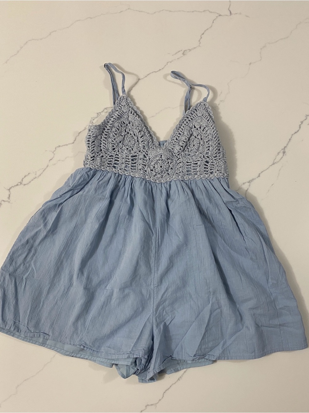 Nordstrom BP. Light Blue Crochet-Top Lined Romper Size S